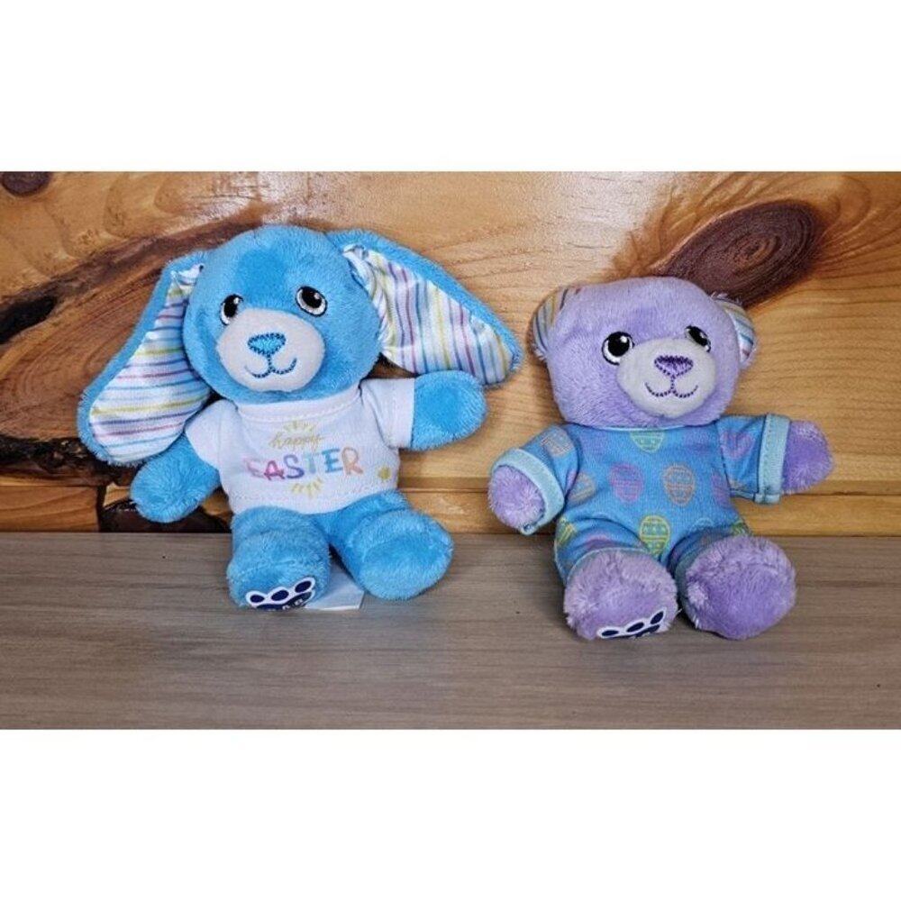 Set of Two Mini Blue,Purple Build A Bear Bunny And Bear Easter Shirts 5”
